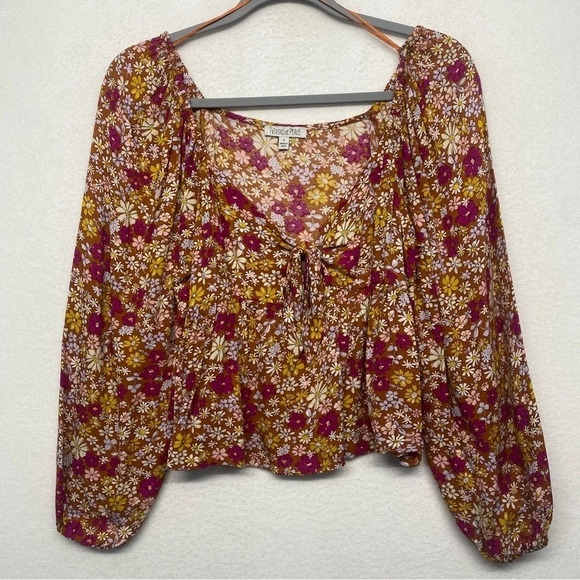 Patrons of Peace Floral Blouse Boho Hippie S Balloon Sleeve - Picture 1 of 7